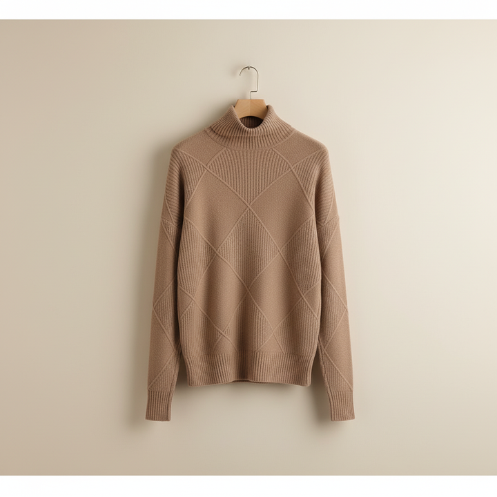 Calloway | Women's Diamond Knit Turtleneck Sweater - Yellow - Image 6
