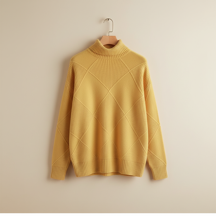 Calloway | Women's Diamond Knit Turtleneck Sweater - Yellow - Image 7