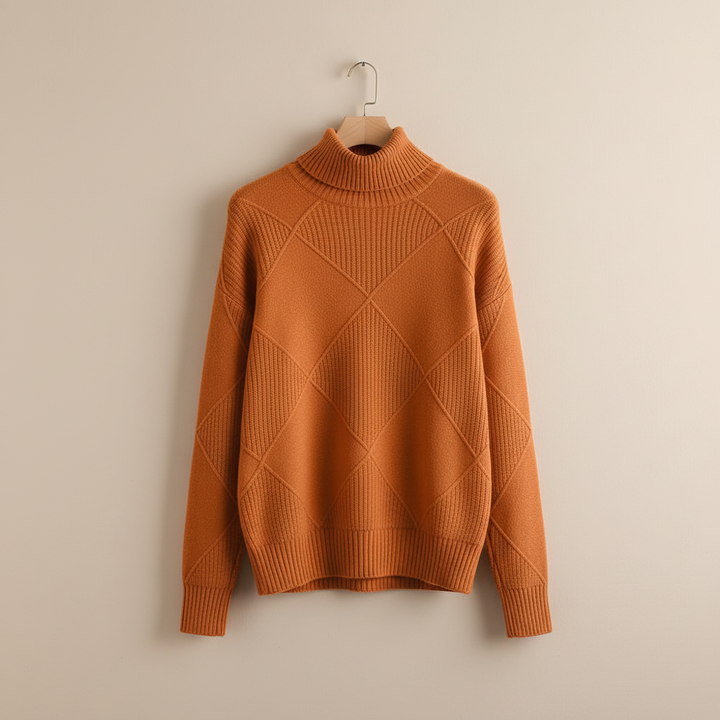 Calloway | Women's Diamond Knit Turtleneck Sweater - Yellow - Image 8