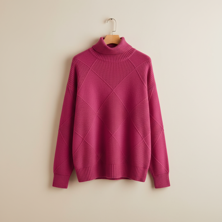 Calloway | Women's Diamond Knit Turtleneck Sweater - Yellow - Image 9