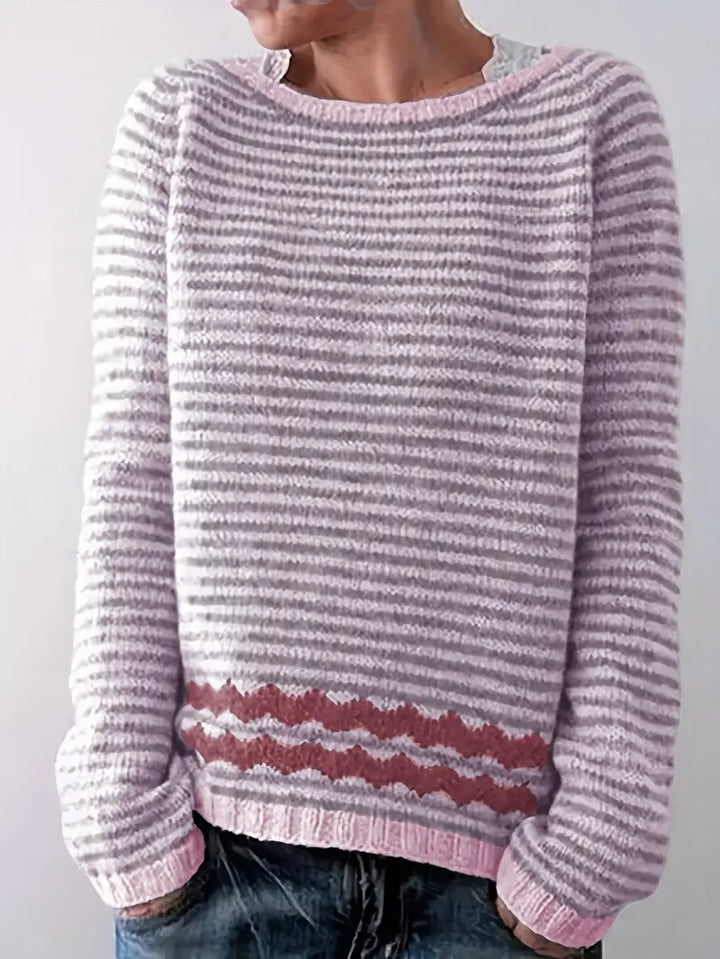 Calvara | Women's Striped Pullover Knit Sweater - Light Pink - Image 1