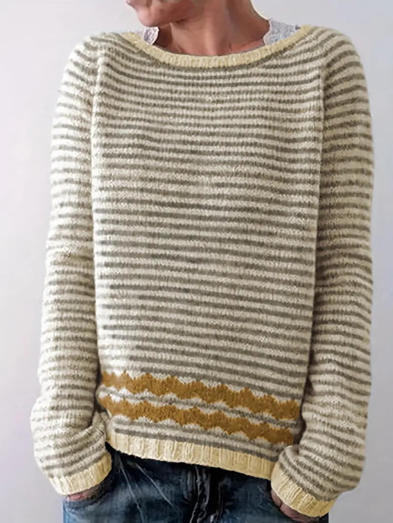 Calvara | Women's Striped Pullover Knit Sweater - Light Pink - Image 3