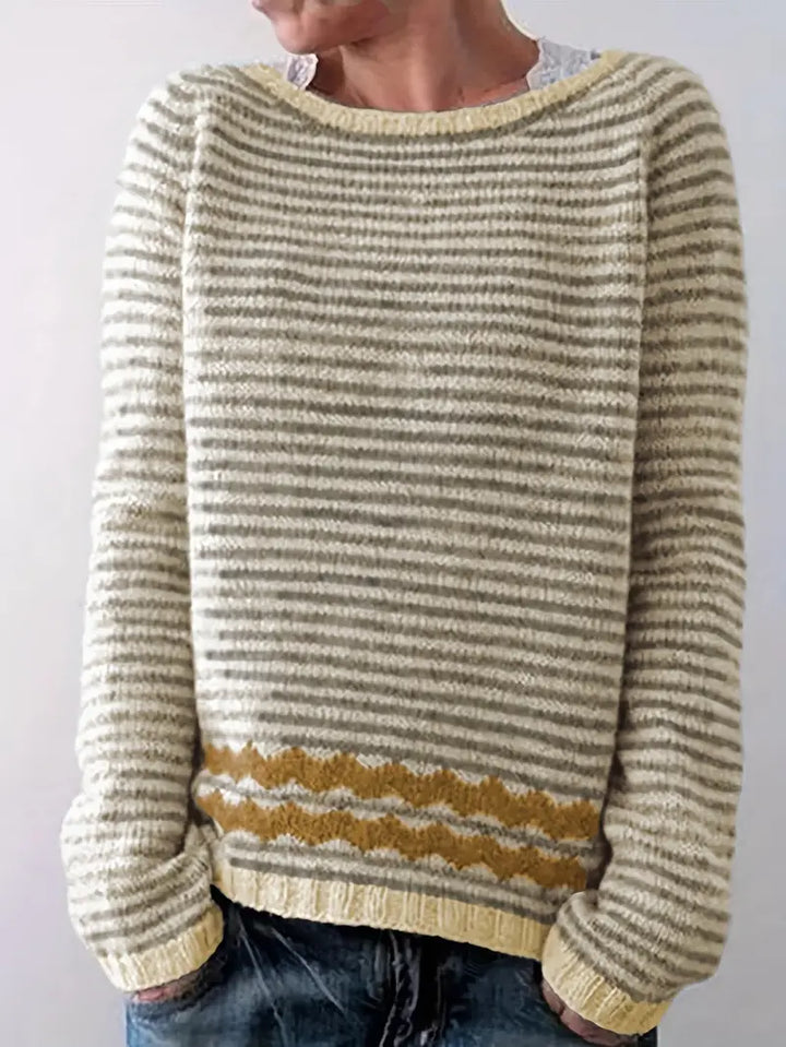 Calvara | Women's Striped Pullover Knit Sweater - Light Pink - Image 3