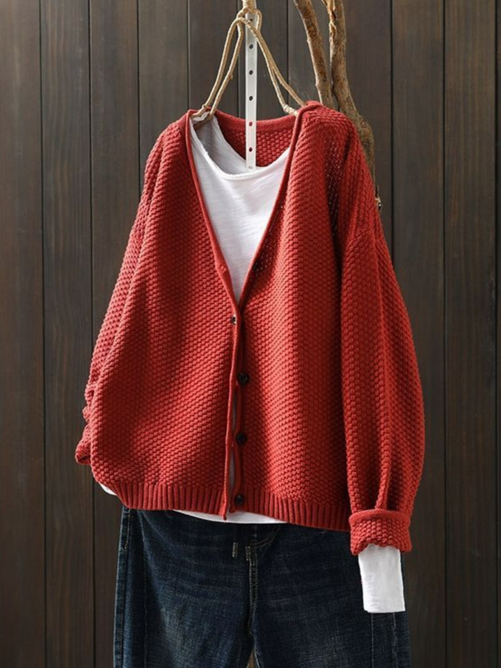 Calveth | Women's Button-Front Knit Cardigan - Red - Image 1