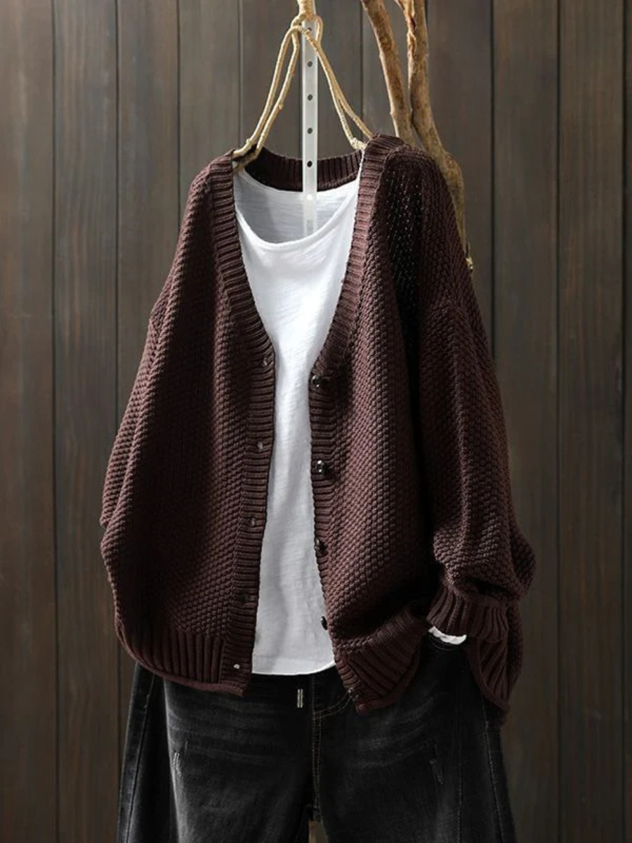 Calveth | Women's Button-Front Knit Cardigan - Red - Image 3