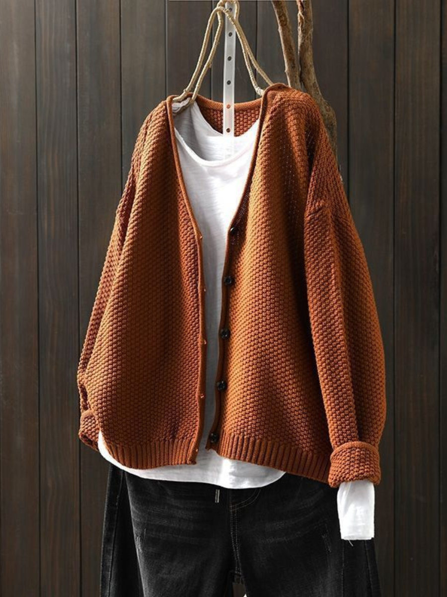 Calveth | Women's Button-Front Knit Cardigan - Red - Image 5