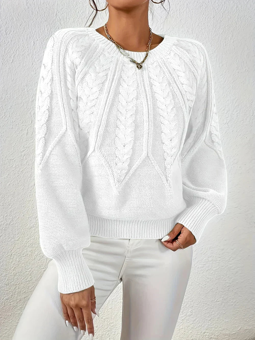 Calvina | Women's Cable Knit Crew Neck Sweater - Sage - Image 10