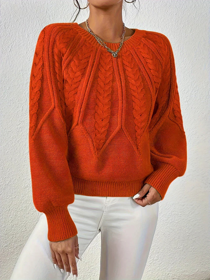 Calvina | Women's Cable Knit Crew Neck Sweater - Sage - Image 4