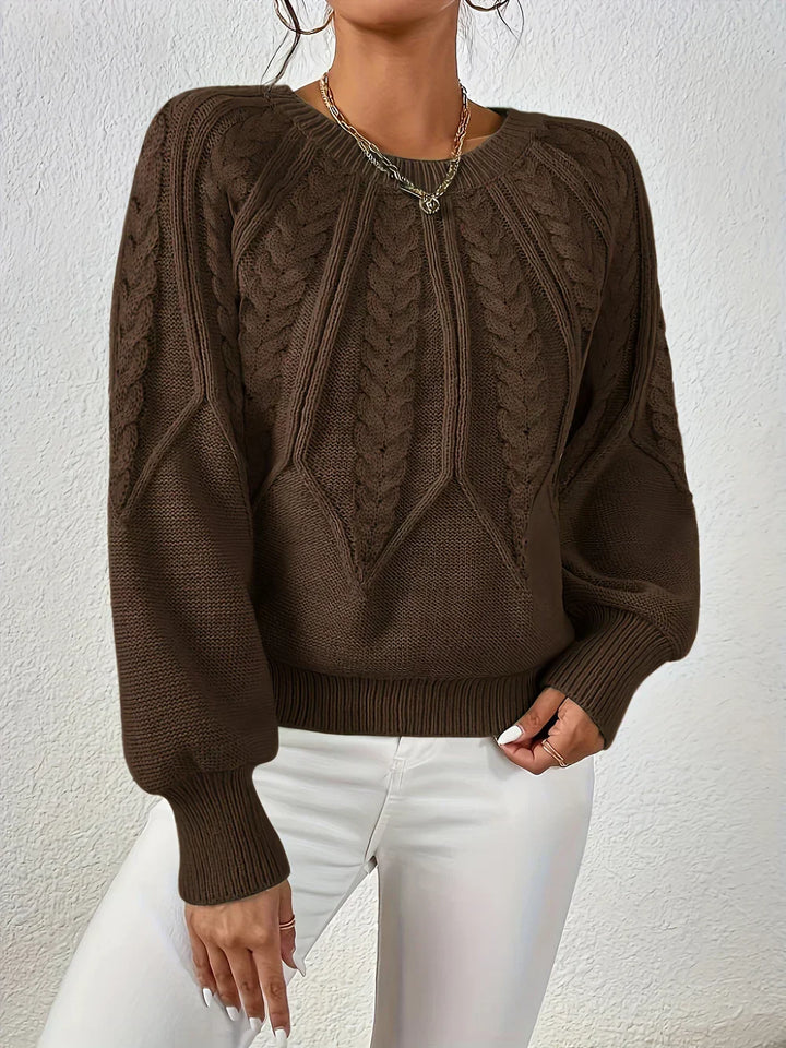 Calvina | Women's Cable Knit Crew Neck Sweater - Sage - Image 5