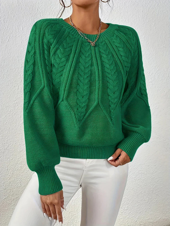 Calvina | Women's Cable Knit Crew Neck Sweater - Sage - Image 6