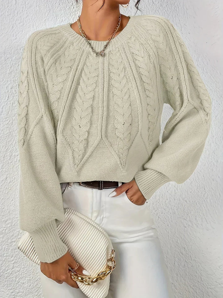 Calvina | Women's Cable Knit Crew Neck Sweater - Sage - Image 7