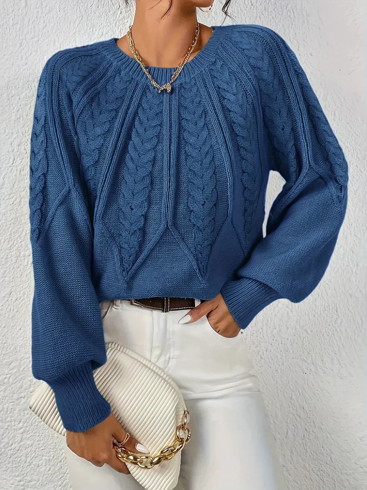 Calvina | Women's Cable Knit Crew Neck Sweater - Sage - Image 8