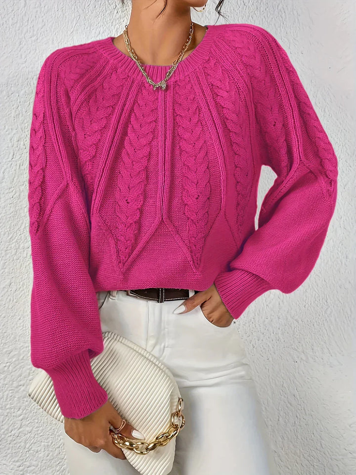 Calvina | Women's Cable Knit Crew Neck Sweater - Sage - Image 9