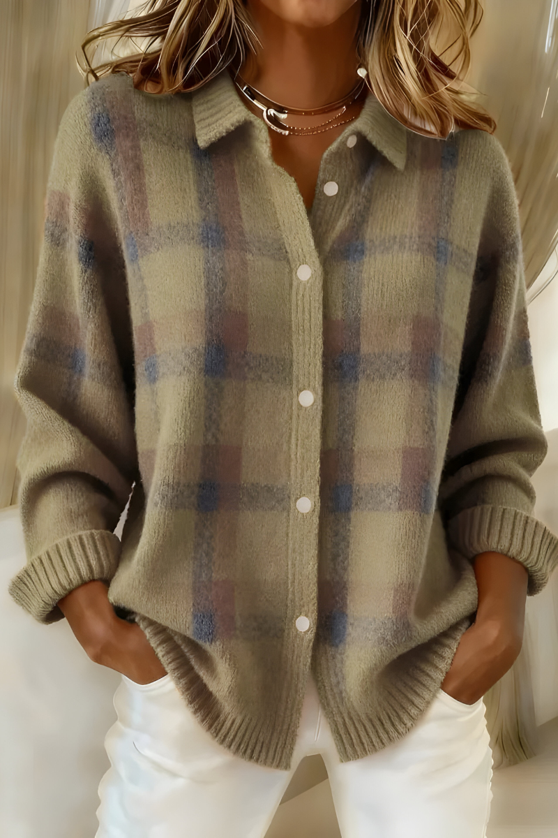 Carveth | Women's Plaid Button-Up Cardigan Sweater - Orange - Image 5