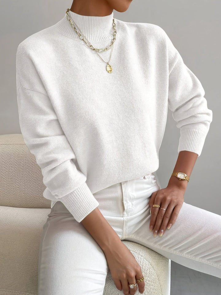 Cassia | Women's Mock Neck Pullover Sweater - White - Image 1