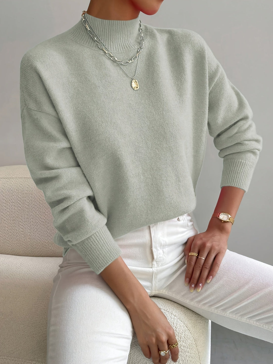 Cassia | Women's Mock Neck Pullover Sweater - White - Image 10