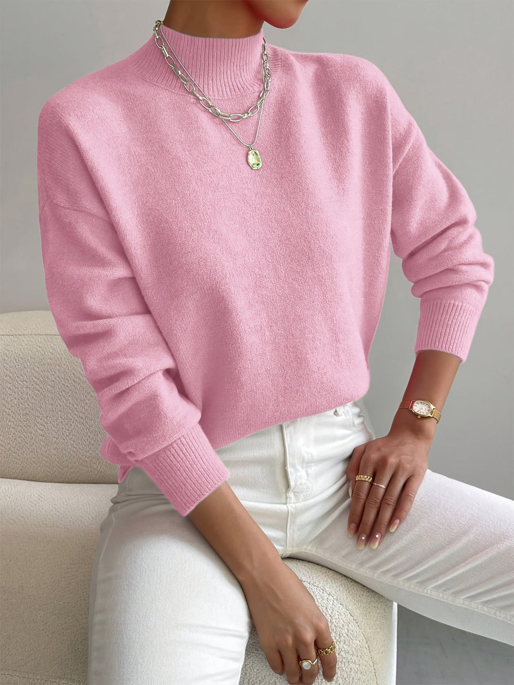Cassia | Women's Mock Neck Pullover Sweater - White - Image 2