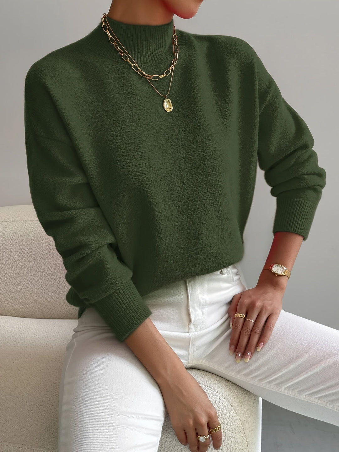 Cassia | Women's Mock Neck Pullover Sweater - White - Image 8