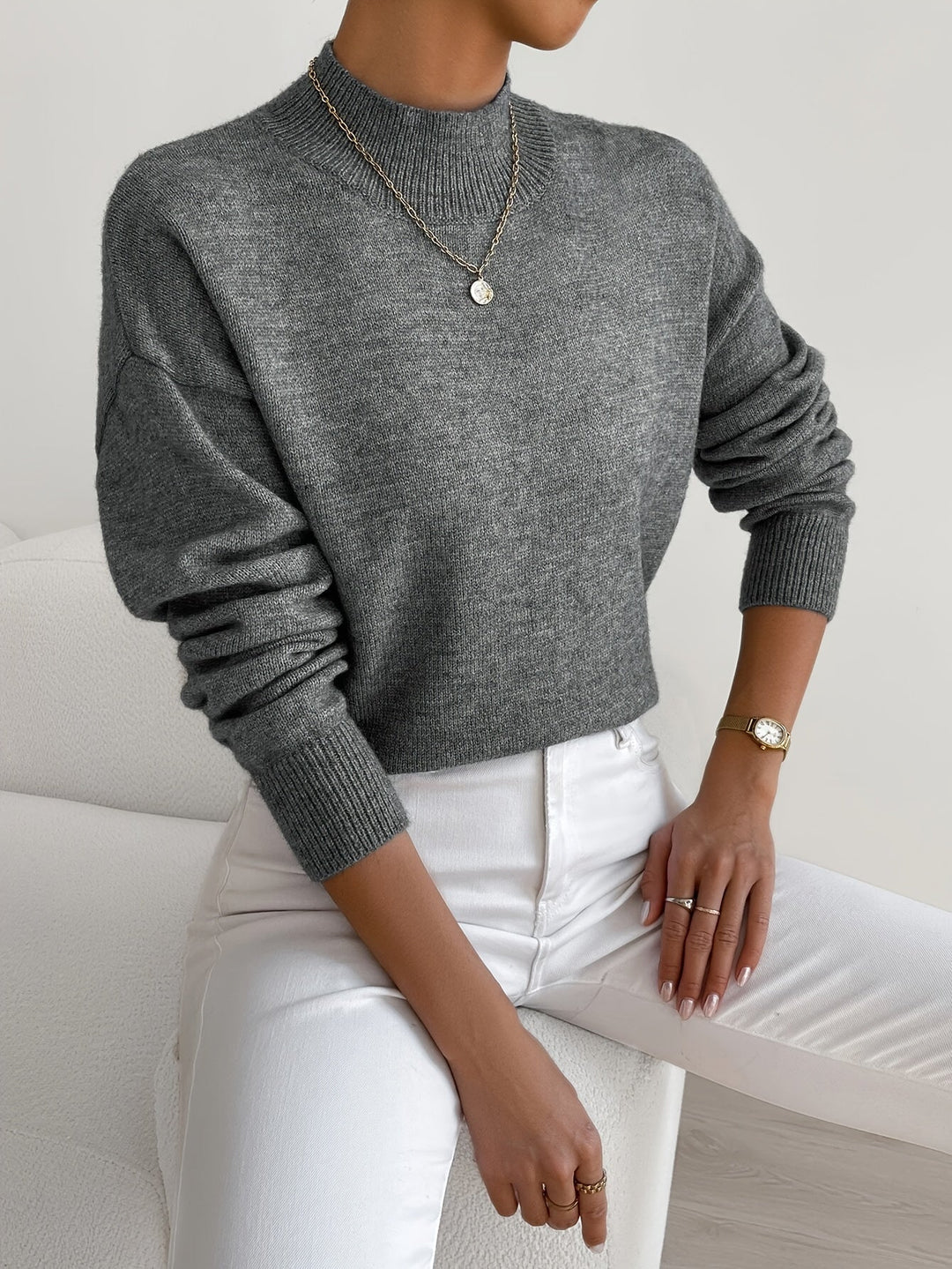 Cassia | Women's Mock Neck Pullover Sweater - White - Image 9
