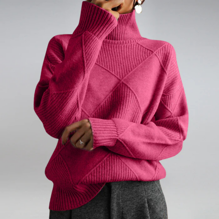 Catrielle | Women's Turtleneck Pullover Sweater - Hot Pink - Image 1