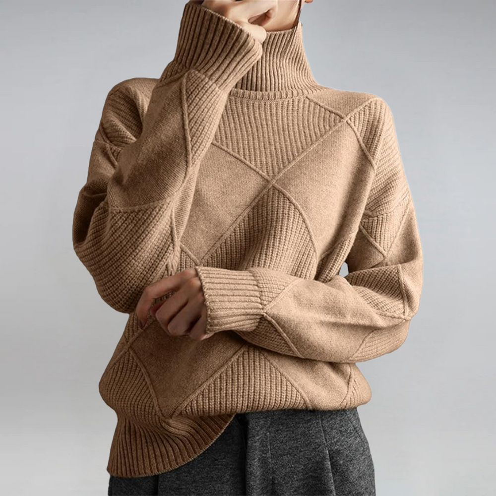 Catrielle | Women's Turtleneck Pullover Sweater - Hot Pink - Image 2