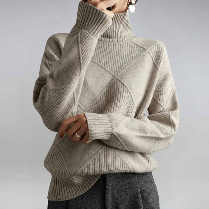 Catrielle | Women's Turtleneck Pullover Sweater - Hot Pink - Image 3