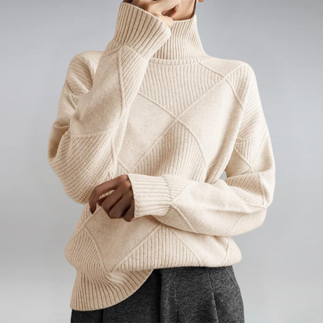 Catrielle | Women's Turtleneck Pullover Sweater - Hot Pink - Image 4