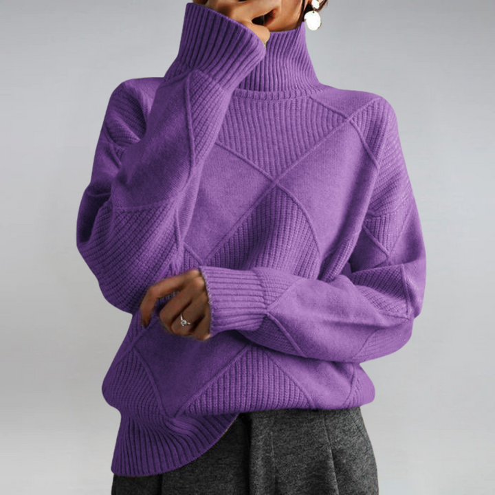 Catrielle | Women's Turtleneck Pullover Sweater - Hot Pink - Image 7