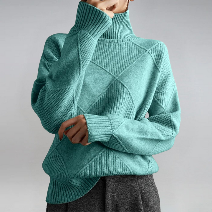 Catrielle | Women's Turtleneck Pullover Sweater - Hot Pink - Image 9