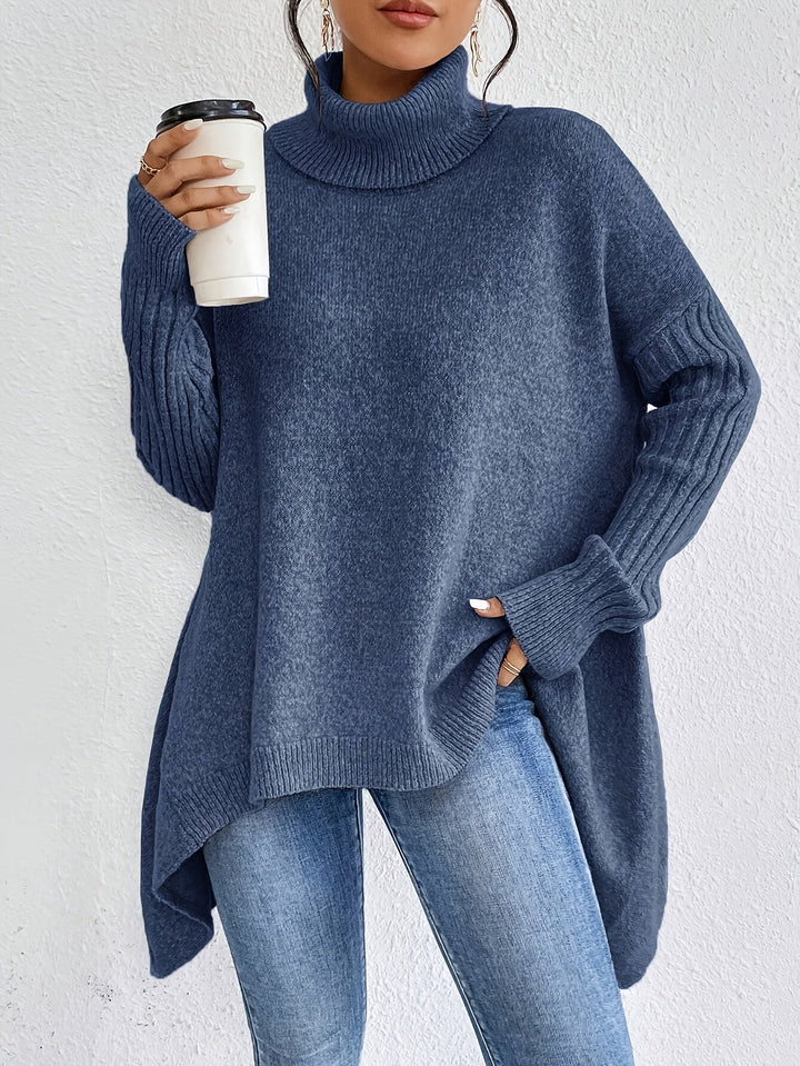 Celestia | Women's Turtleneck Oversized Sweater - Blue - Image 1