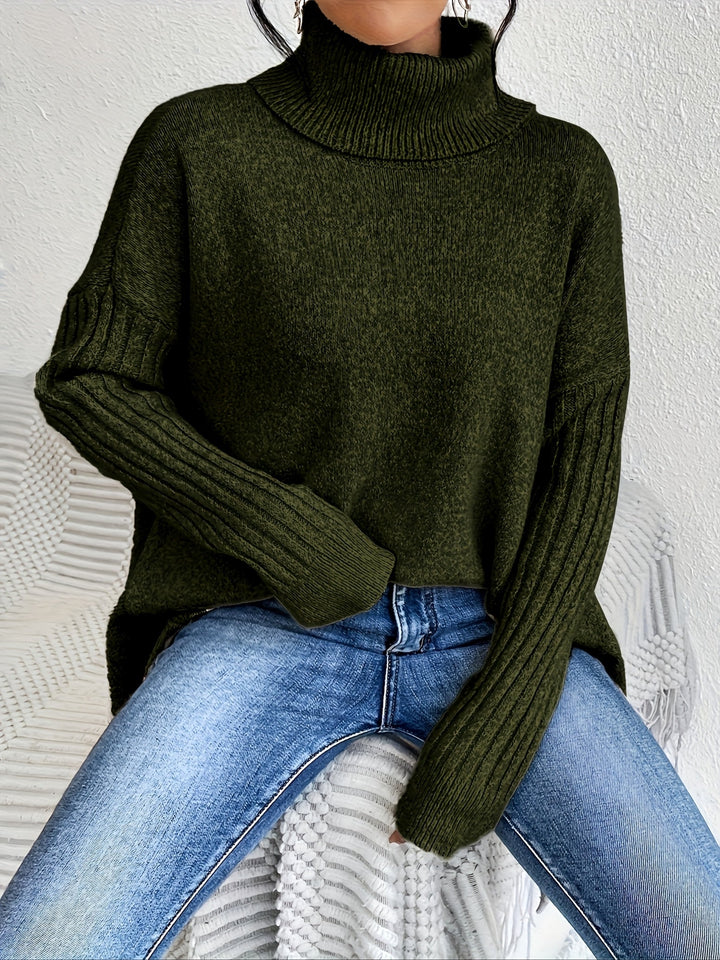 Celestia | Women's Turtleneck Oversized Sweater - Blue - Image 12