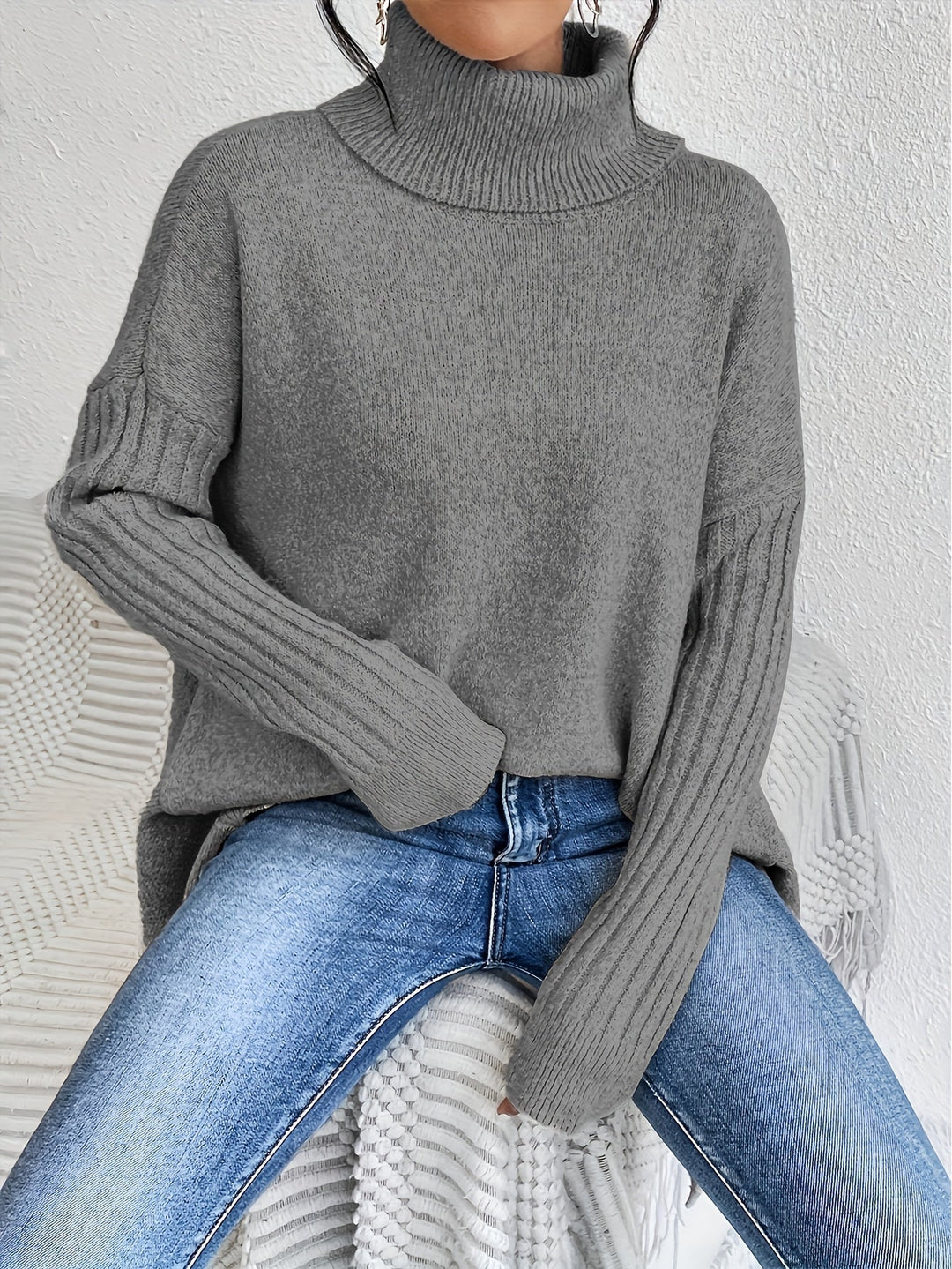 Celestia | Women's Turtleneck Oversized Sweater - Blue - Image 16