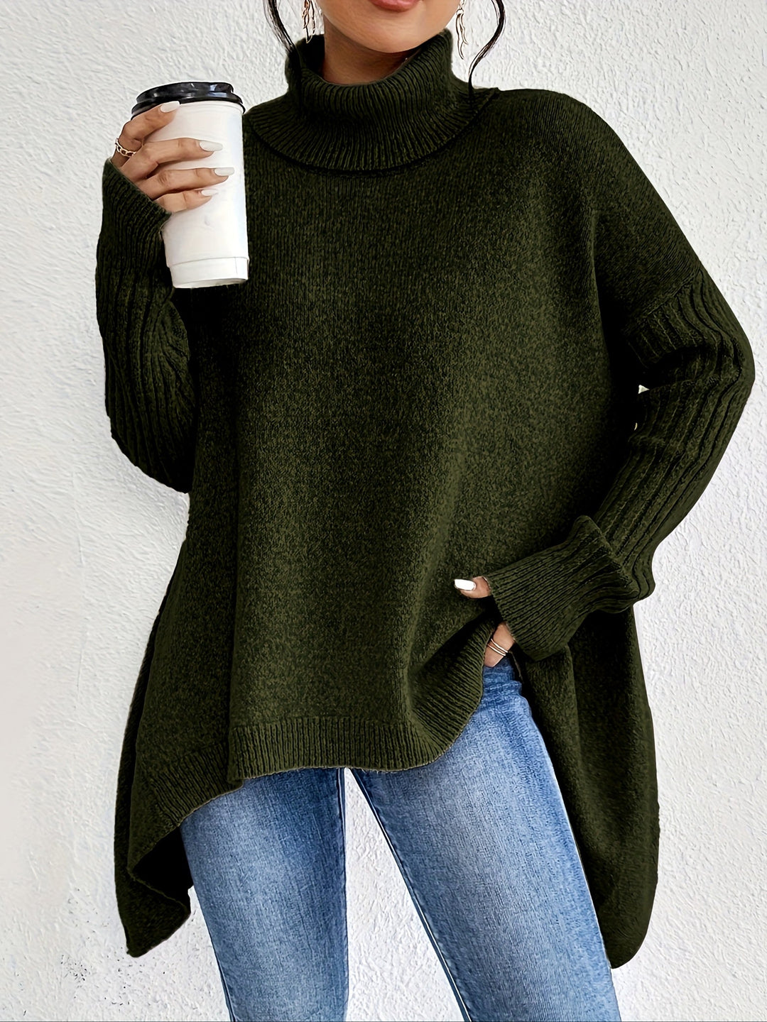 Celestia | Women's Turtleneck Oversized Sweater - Blue - Image 23