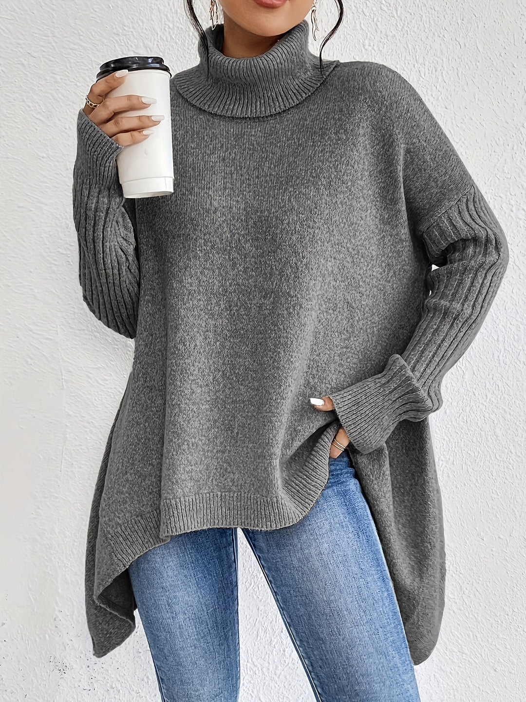 Celestia | Women's Turtleneck Oversized Sweater - Blue - Image 25