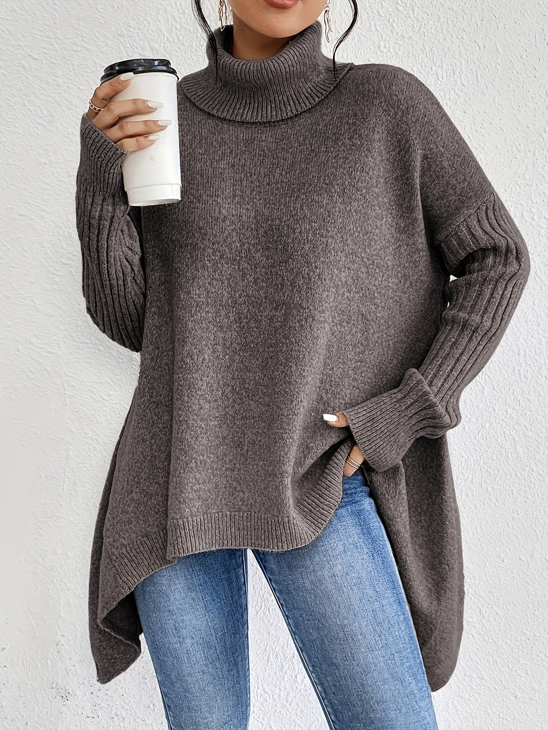 Celestia | Women's Turtleneck Oversized Sweater - Blue - Image 26