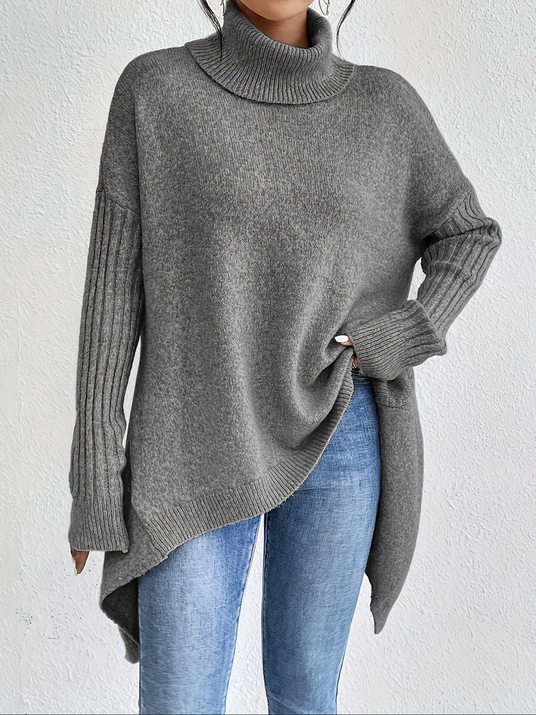 Celestia | Women's Turtleneck Oversized Sweater - Blue - Image 3