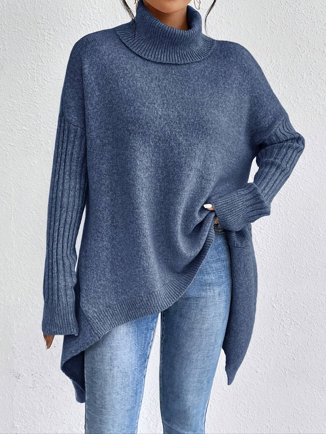 Celestia | Women's Turtleneck Oversized Sweater - Blue - Image 4