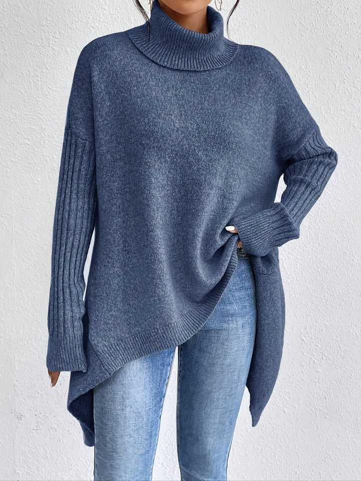 Celestia | Women's Turtleneck Oversized Sweater - Blue - Image 4