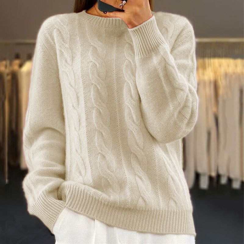 Corabel | Women's Cable Knit Pullover Sweater - Cream - Image 1