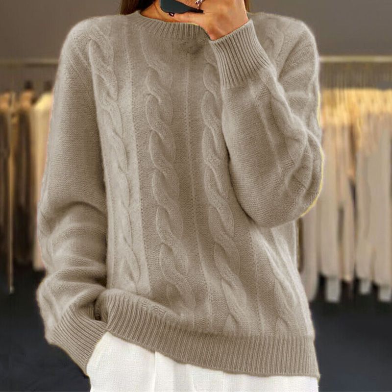 Corabel | Women's Cable Knit Pullover Sweater - Cream - Image 2