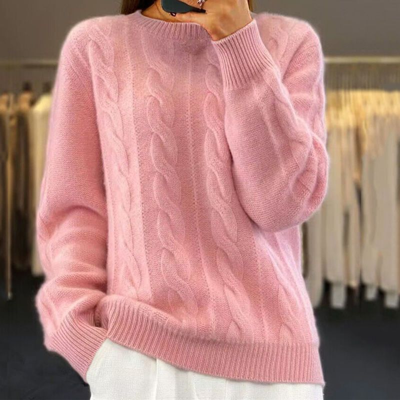 Corabel | Women's Cable Knit Pullover Sweater - Cream - Image 3