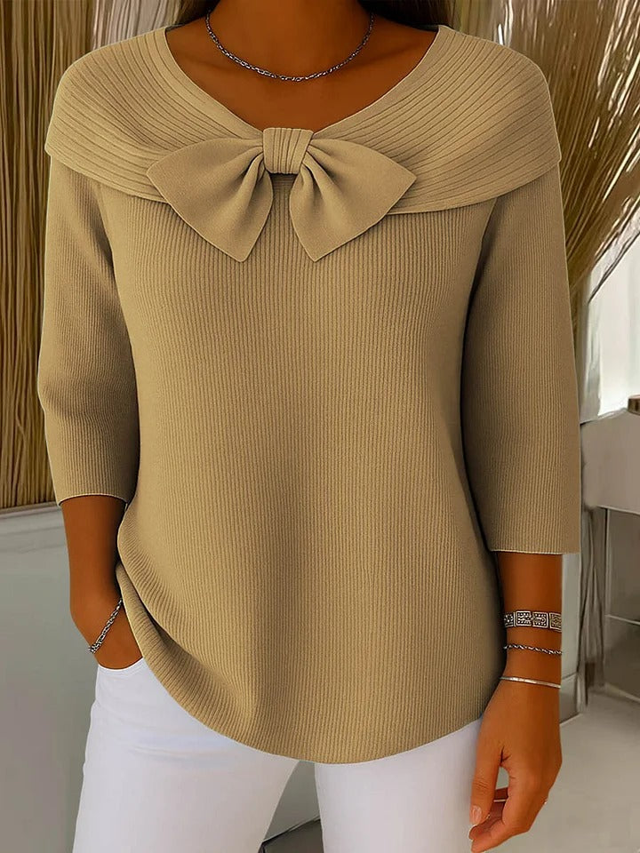 Cordwyn | Women's Bow Detail Ribbed Knit Sweater - Sky Blue - Image 3