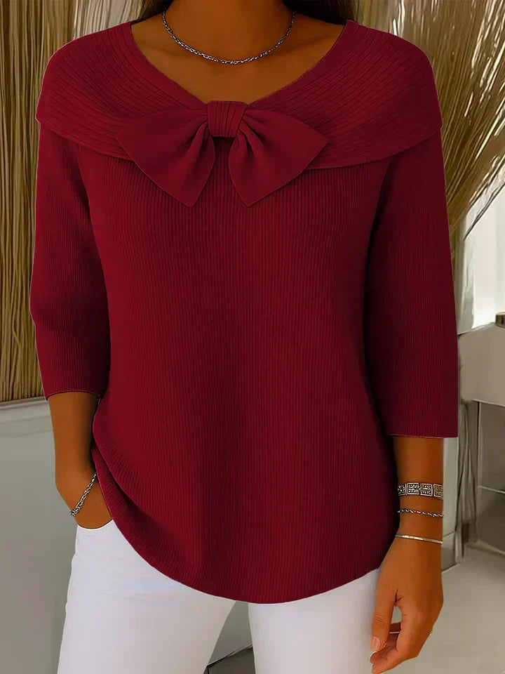 Cordwyn | Women's Bow Detail Ribbed Knit Sweater - Sky Blue - Image 4