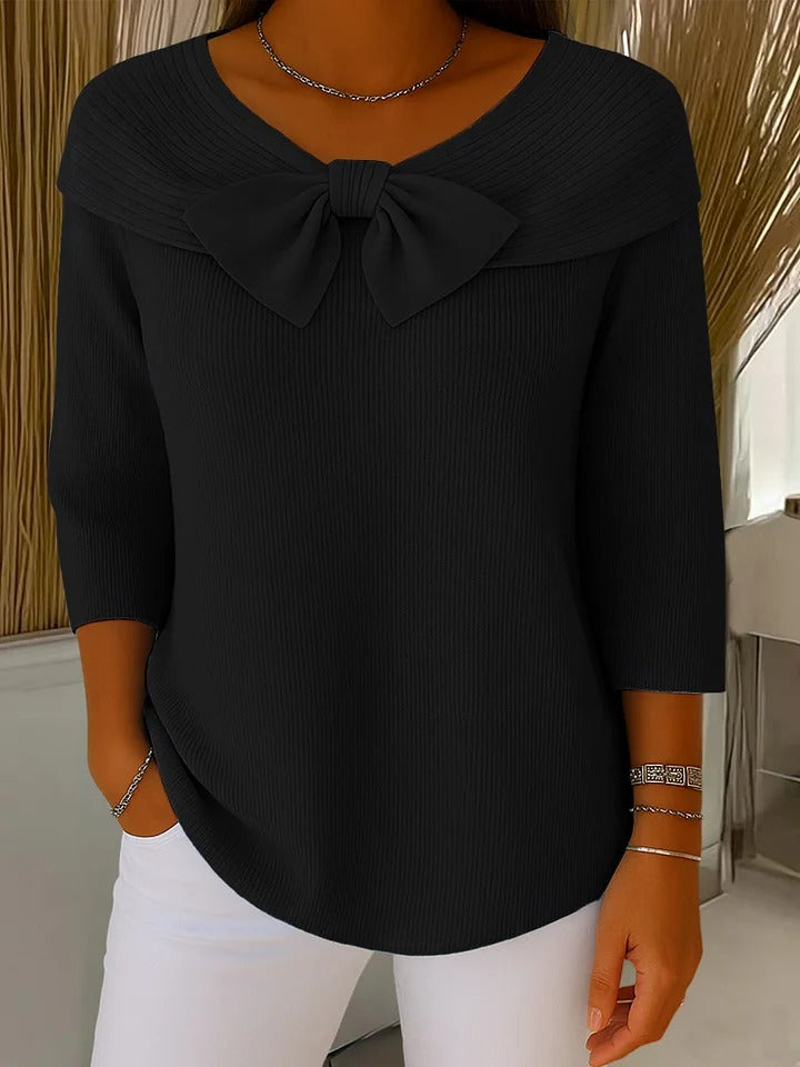 Cordwyn | Women's Bow Detail Ribbed Knit Sweater - Sky Blue - Image 6