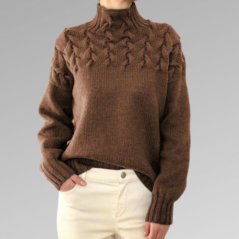 Corwen | Women's Cable Knit Turtleneck Sweater - Black - Image 3