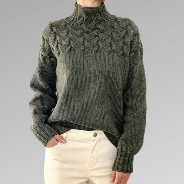Corwen | Women's Cable Knit Turtleneck Sweater - Black - Image 4