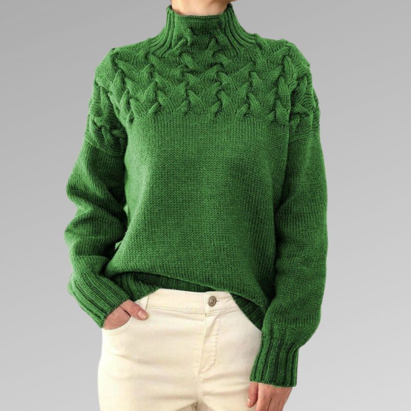 Corwen | Women's Cable Knit Turtleneck Sweater - Black - Image 6