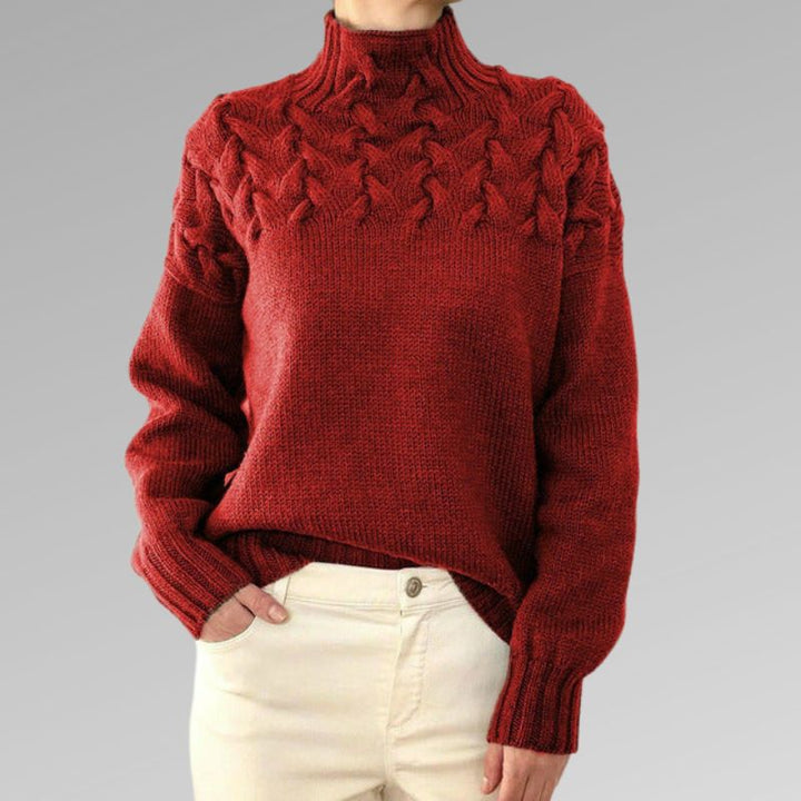 Corwen | Women's Cable Knit Turtleneck Sweater - Black - Image 7