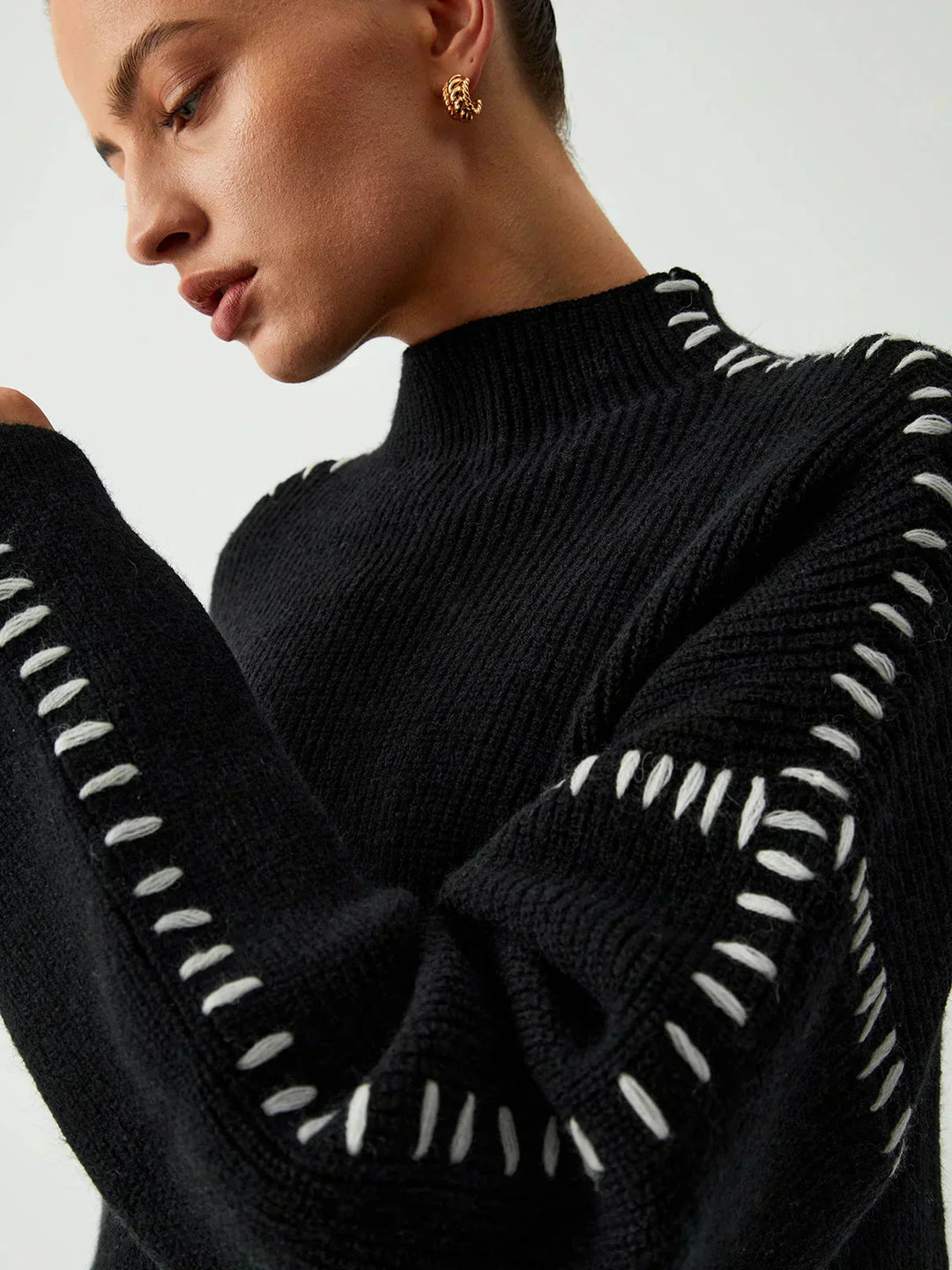 Corwyn | Women's Oversized Mock Neck Sweater - Black - Image 4