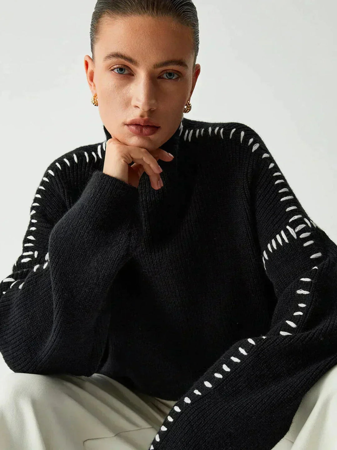 Corwyn | Women's Oversized Mock Neck Sweater - Black - Image 5